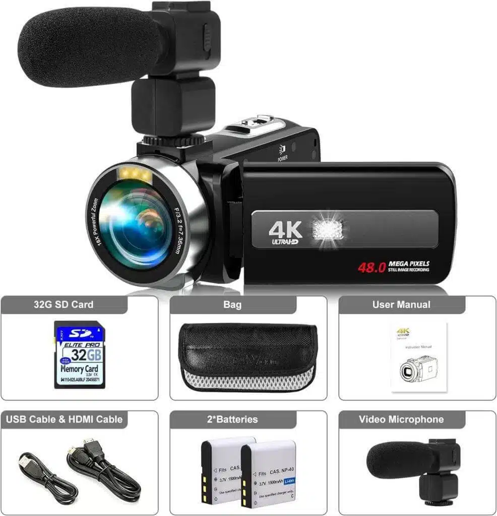 Accessories Overview for Heegomn HD 4K Camcorder